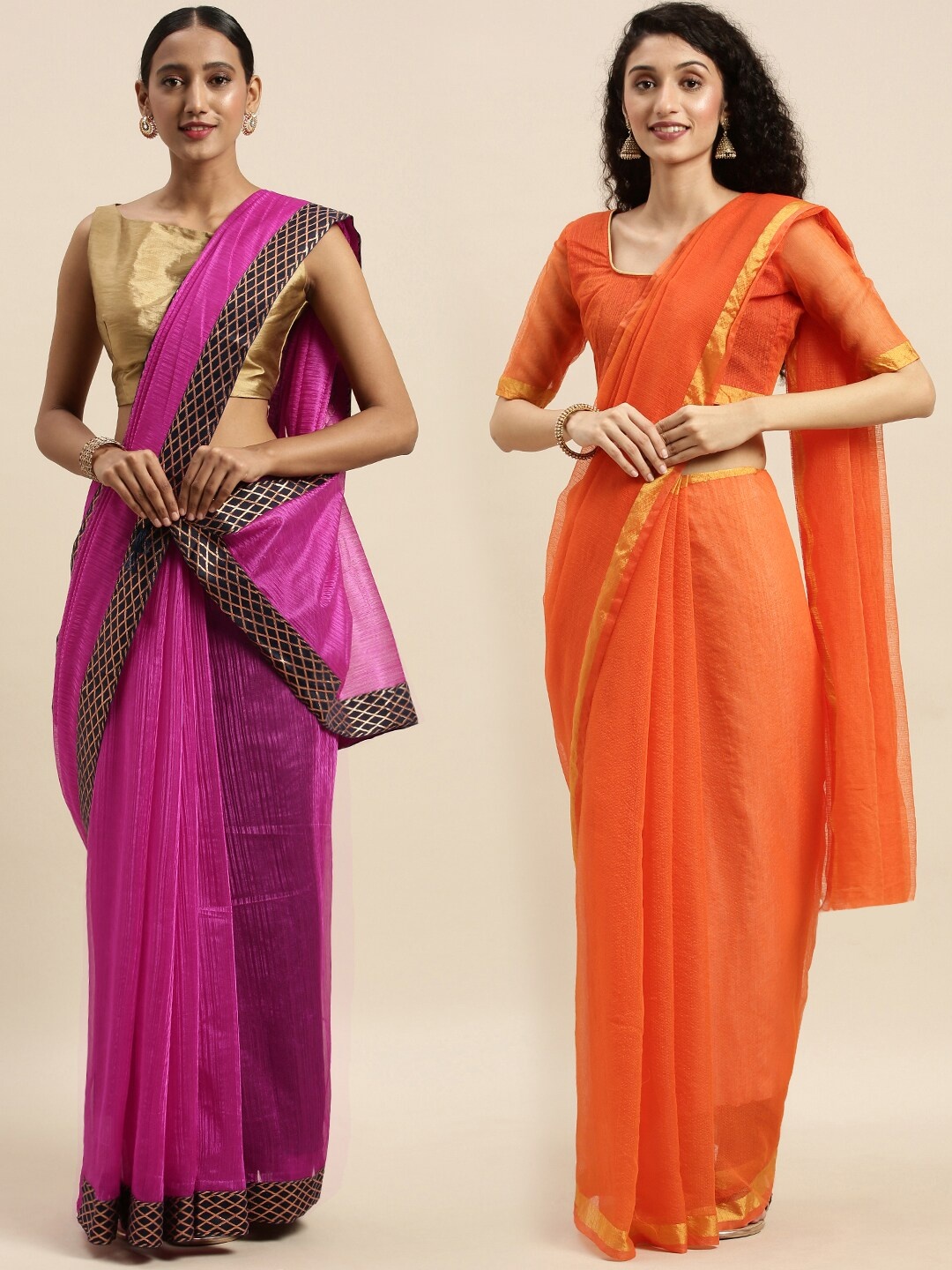 

KALINI Pink & Orange Pack Of 2 Art Silk Sarees