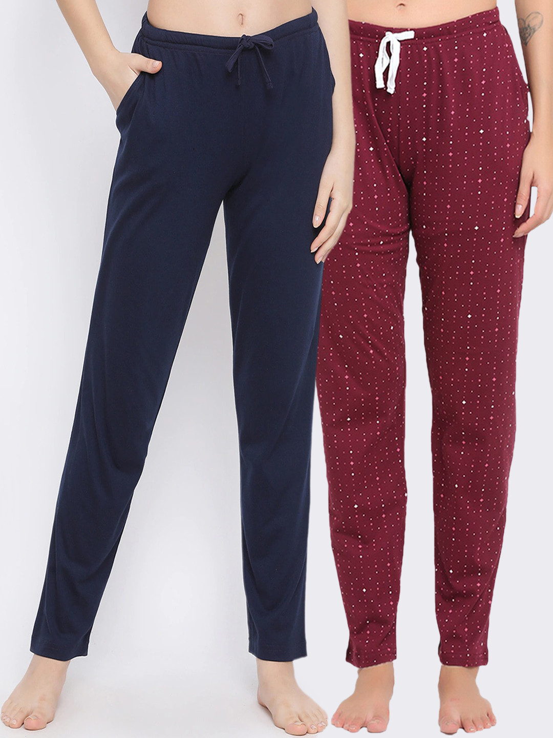 

Kanvin Women Pack Of 2 Pure Cotton Lounge Pants, Maroon
