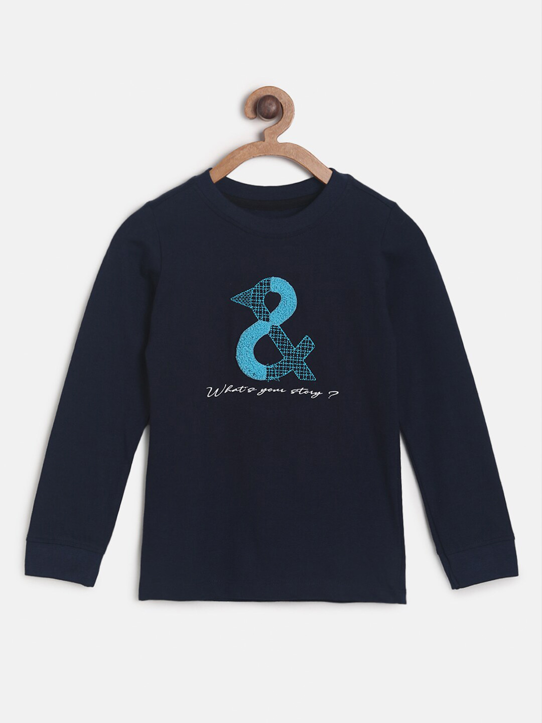 

TALES & STORIES Boys Navy Blue Embroidered Cotton T-shirt