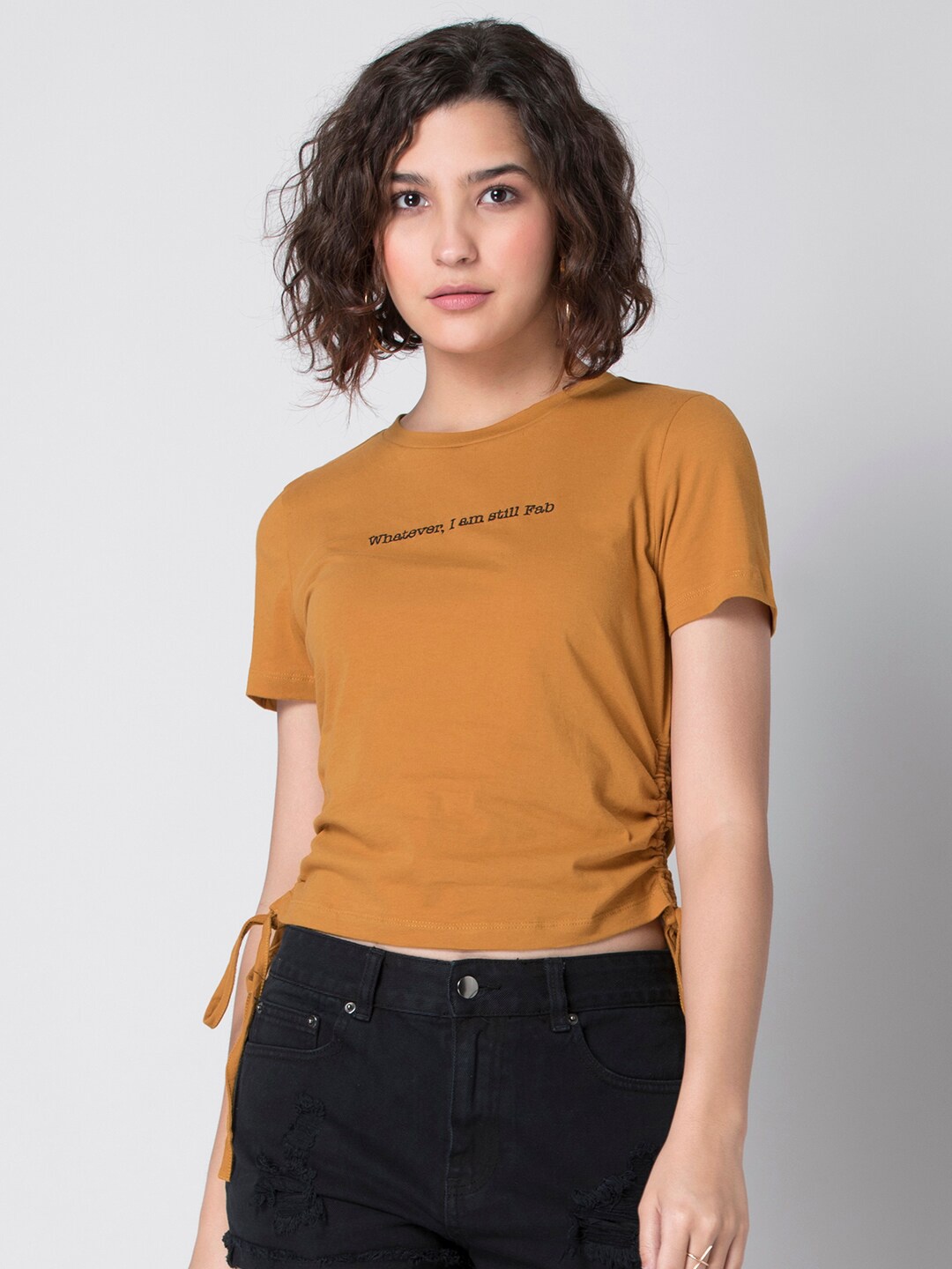 

FabAlley Tan Brown Regular Crop Top