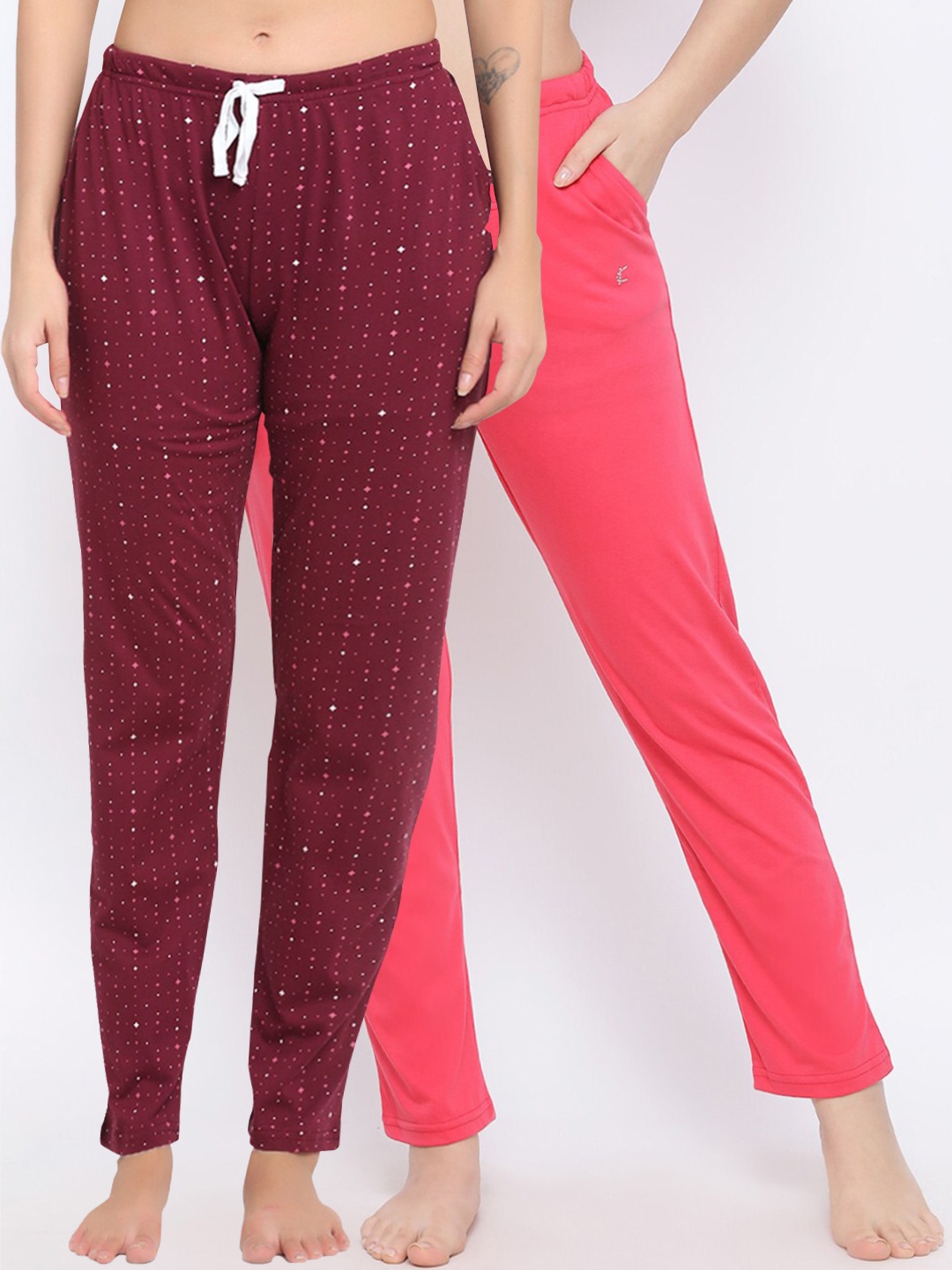 

Kanvin Women Pack Of 2 Printed Cotton Lounge Pants, Maroon