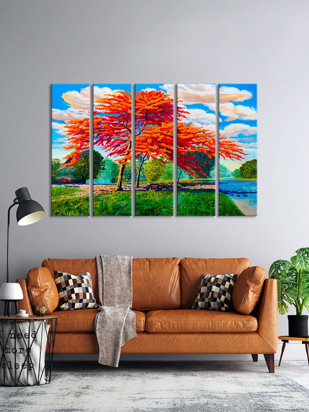 

999Store Set Of 5 Blue & Orange Landscape Colorful Framed Wall Art