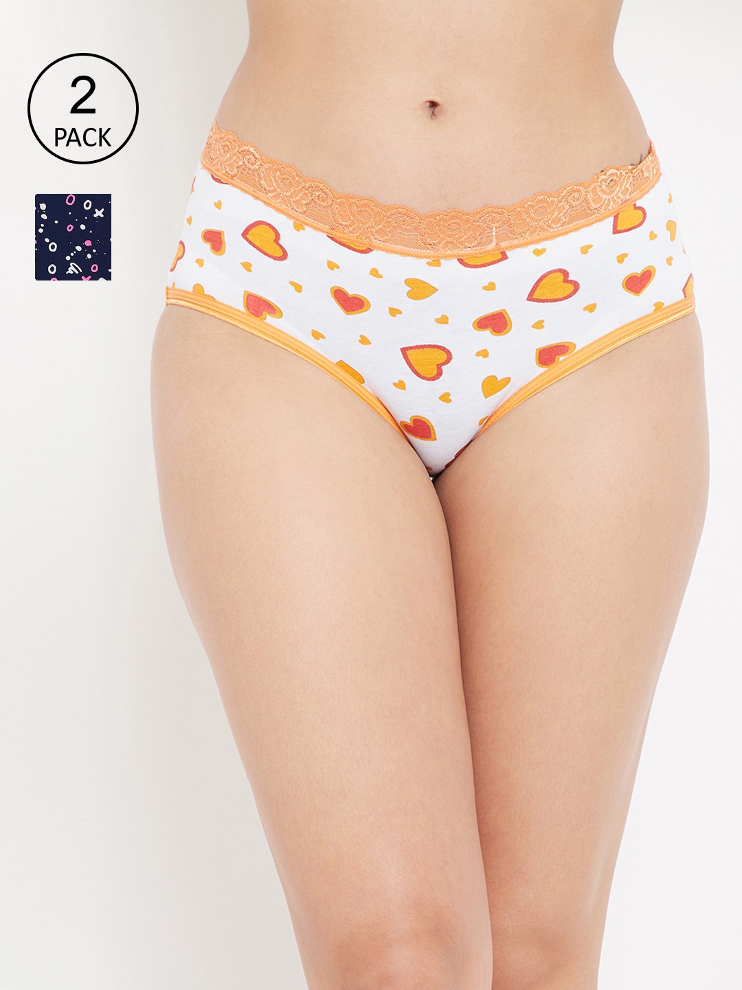

Clovia Women Pack Of 2 Printed Cotton Hipster Briefs - COMPN1129S, Blue