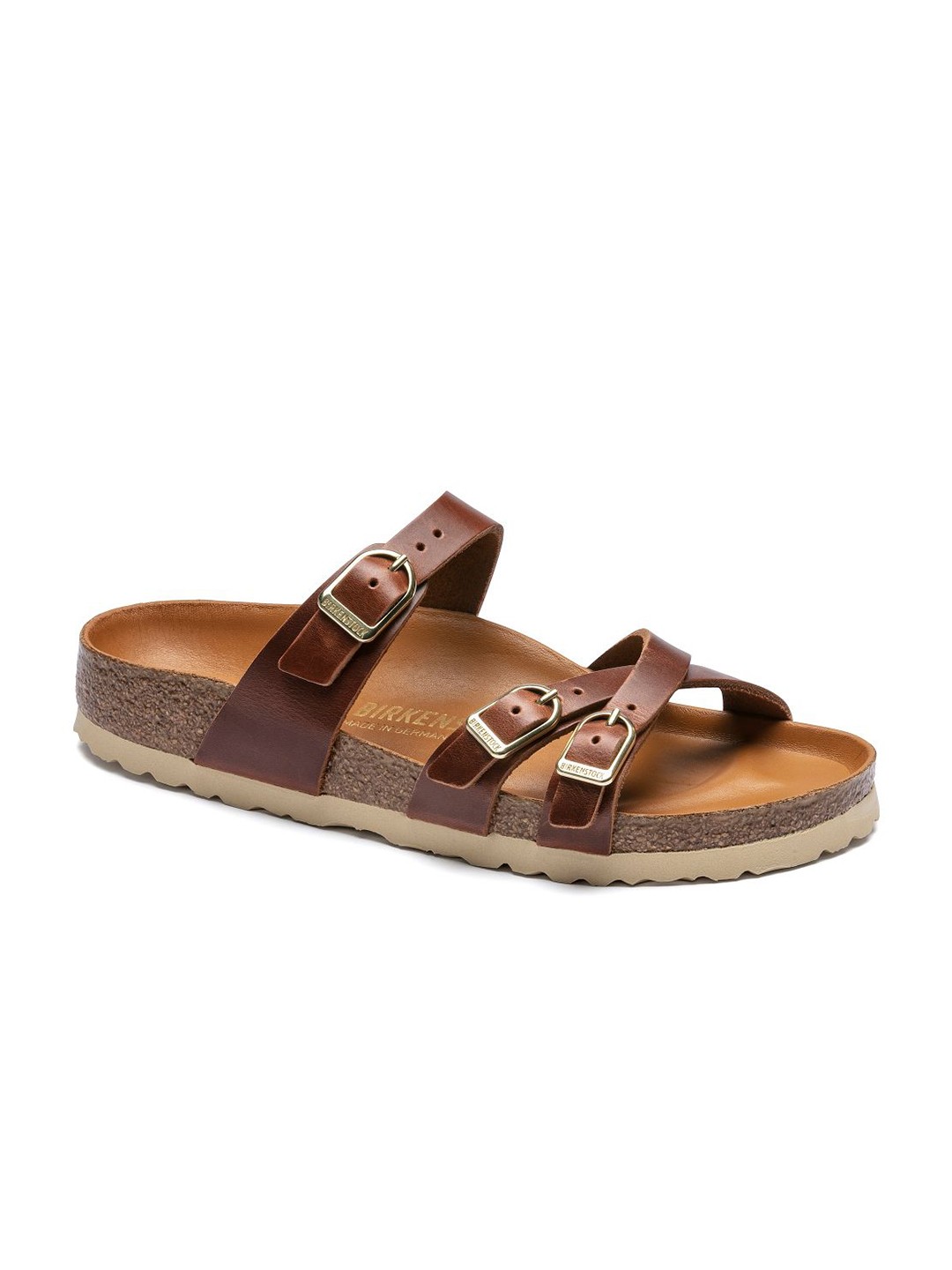 

Birkenstock Women Brown Franca Leather Narrow Width Open Toe Flats