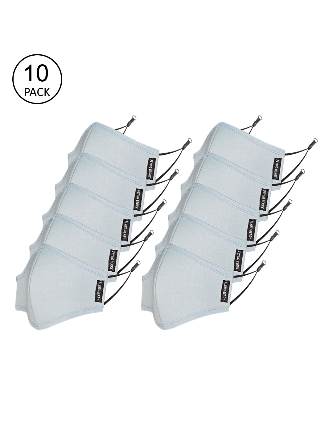 

FLYING BERRY Unisex Pack Of 10 Blue Solid 3-Ply Reusable N95 Linen Cloth Face Masks