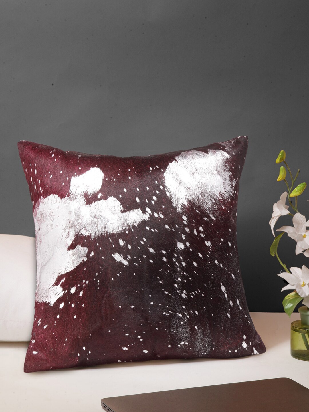 

IMUR Maroon & Silver Spotted Leather Square Cushion Covers