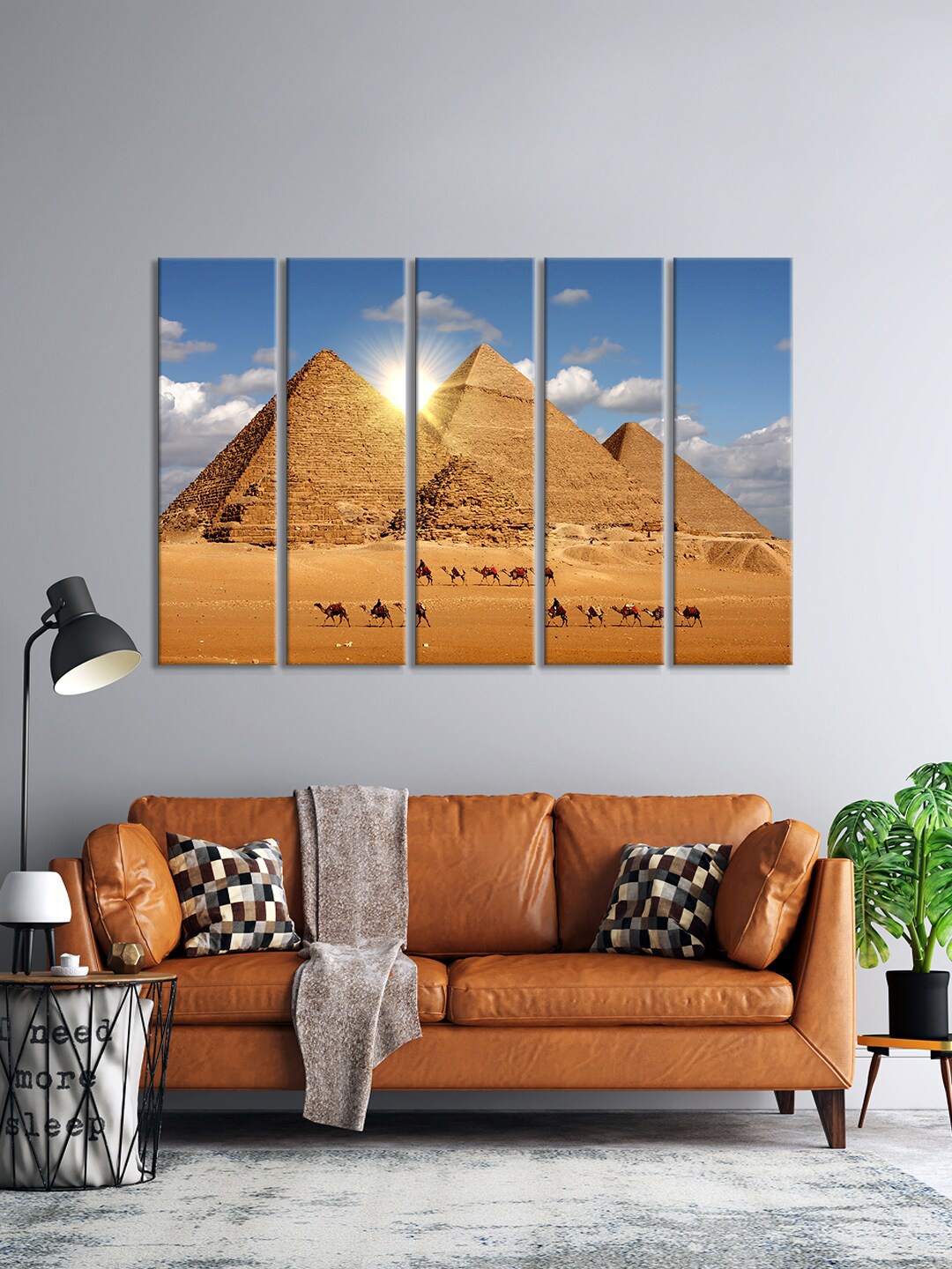 

999Store Set Of 5 Brown & Blue Egypt Pyramid Nomad On Camel Framed Wall Art