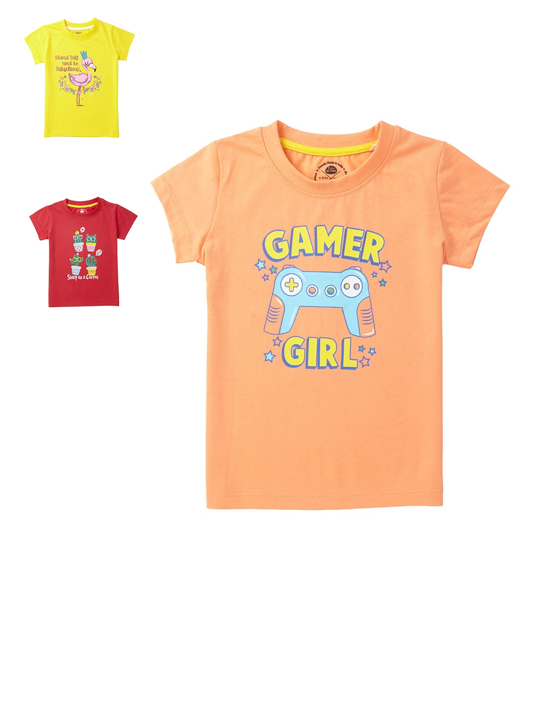 

Cub McPaws Girls Pack of 3 Coral & Red Graphic Printed T-shirt