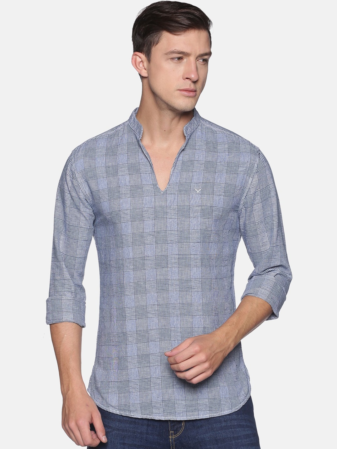 

SHOWOFF Men Blue Checked Slim Fit Straight Kurta