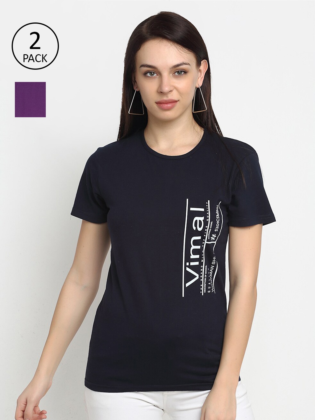

VIMAL JONNEY Women Navy Blue Typography 2 Printed Applique T-shirt