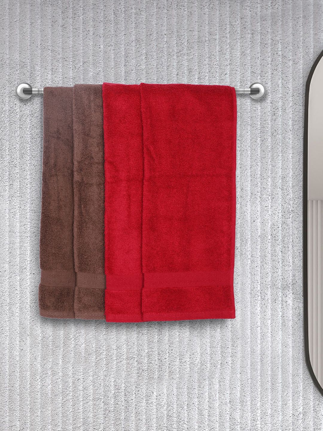 

BIANCA Red & Brown Set of 4 Solid 500 GSM Hand Towels