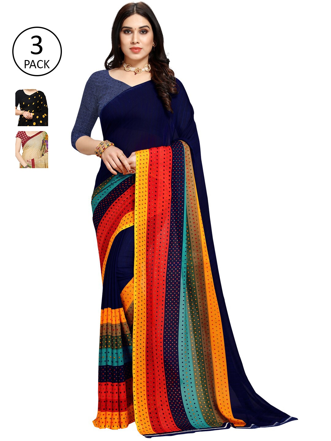KALINI Pack Of 3 Yellow & Black Saree
