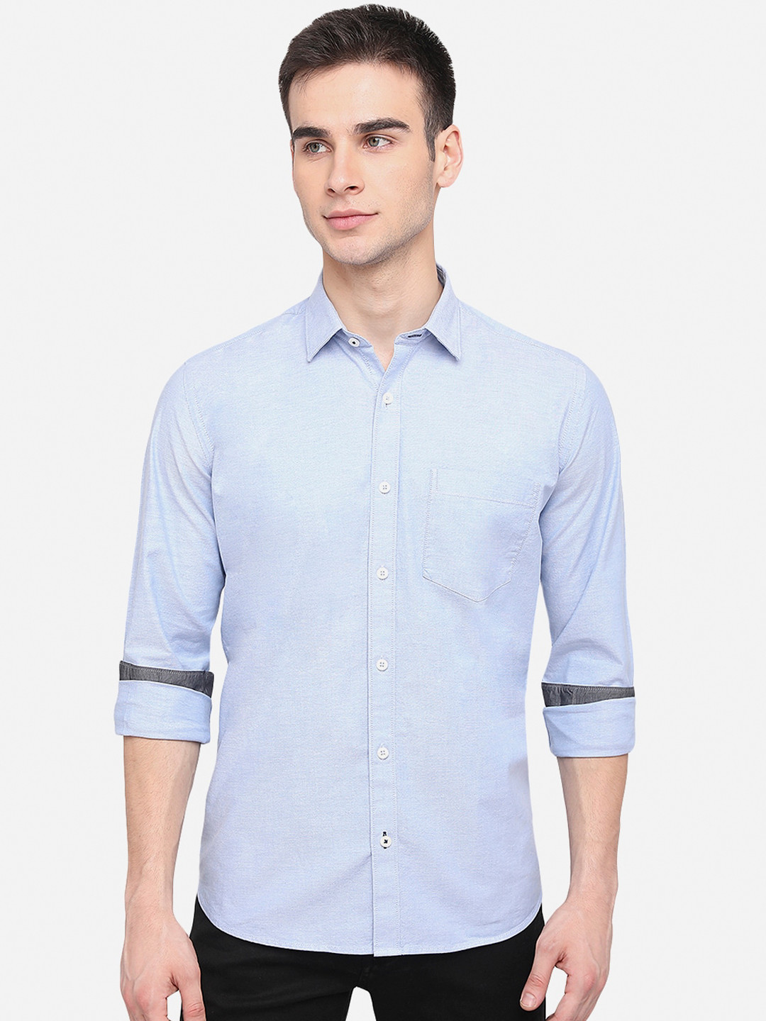 

Greenfibre Men Blue Pure Cotton Slim Fit Solid Casual Shirt