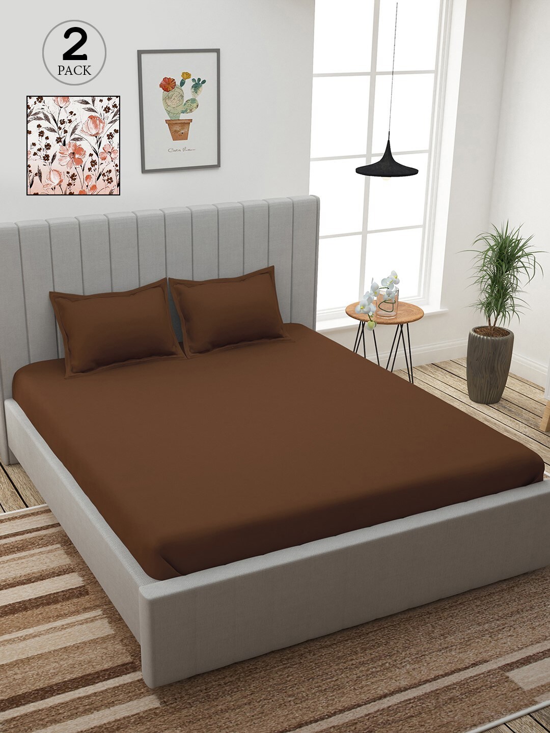 

Story@home Brown & Peach-Coloured Floral 210 TC 2 King Bedsheet with 4 Pillow Covers