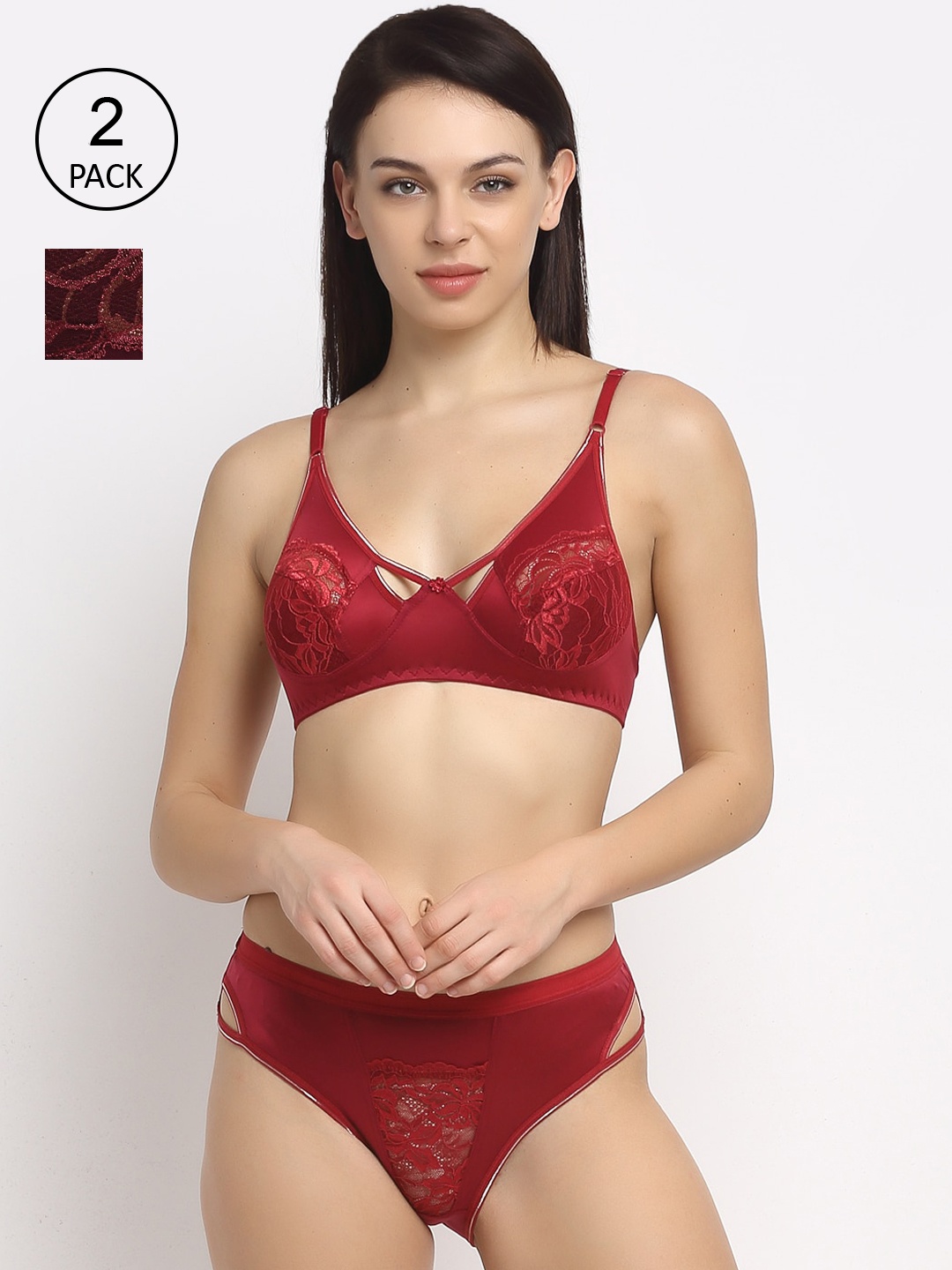 

Friskers Women Pack Of 2 Self-Design Lingerie Set O-308-O-309-14, Maroon
