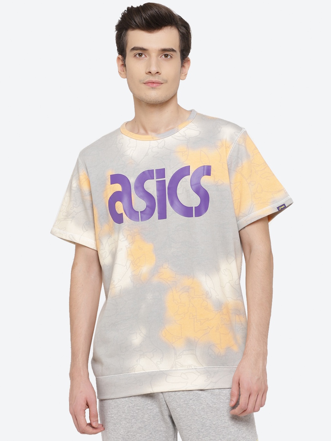 

ASICS Ft Tie Dye Aop SS Men Grey Orange Dyed Raw Edge Walking T-shirt