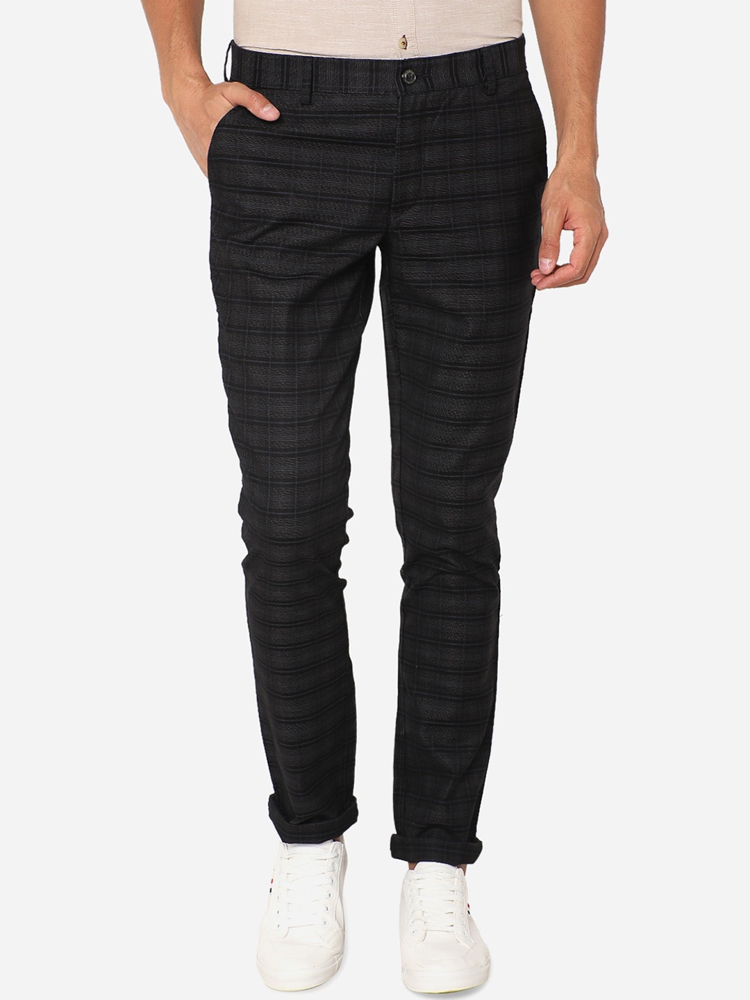 

JADE BLUE Men Black Checked Slim Fit Regular Trousers
