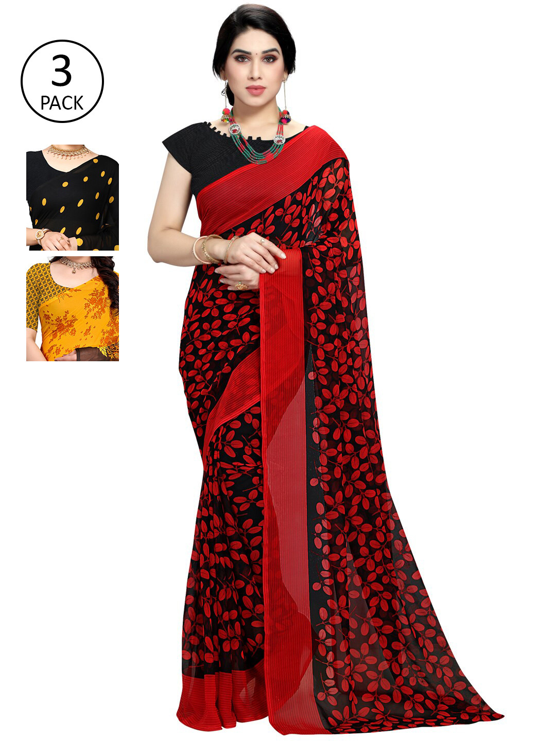 

KALINI Multi Pack of 3 Printed Poly Georgette Saree