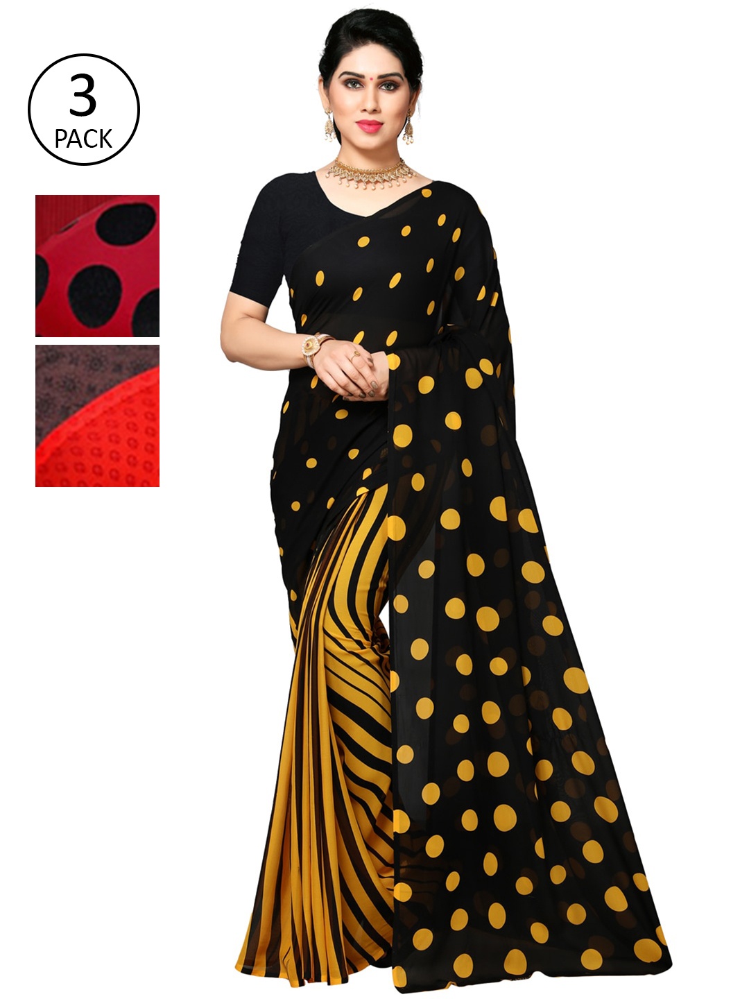 

KALINI Pack of 3 Red & Black Saree