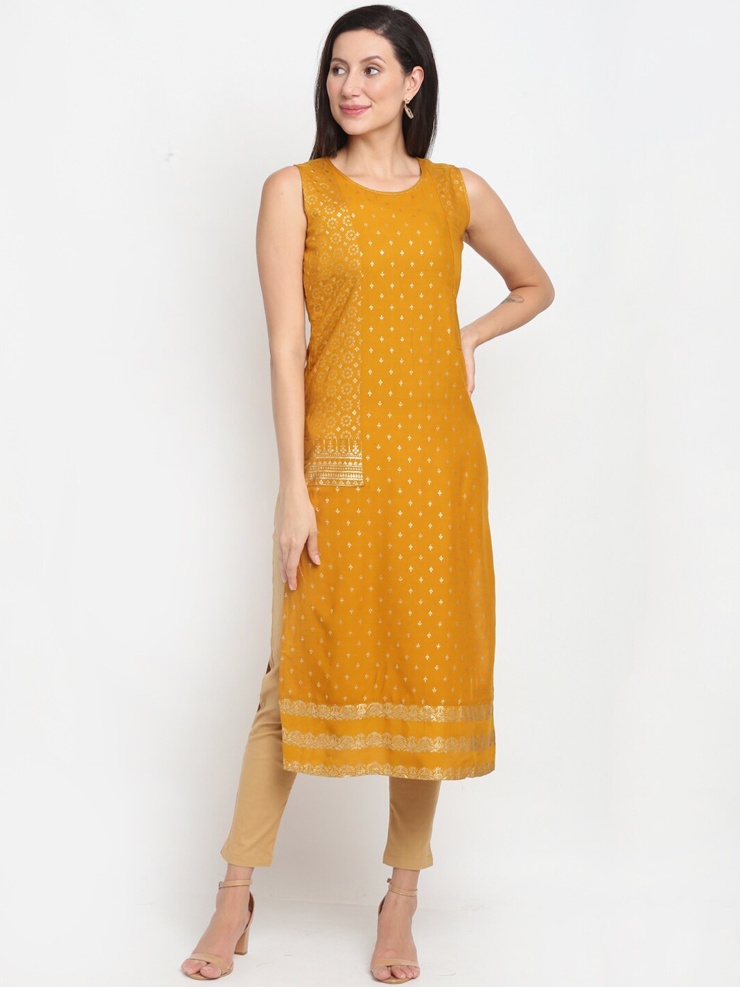 

Lovely Lady Women Mustard Ethnic Motifs Thread Work Kurta