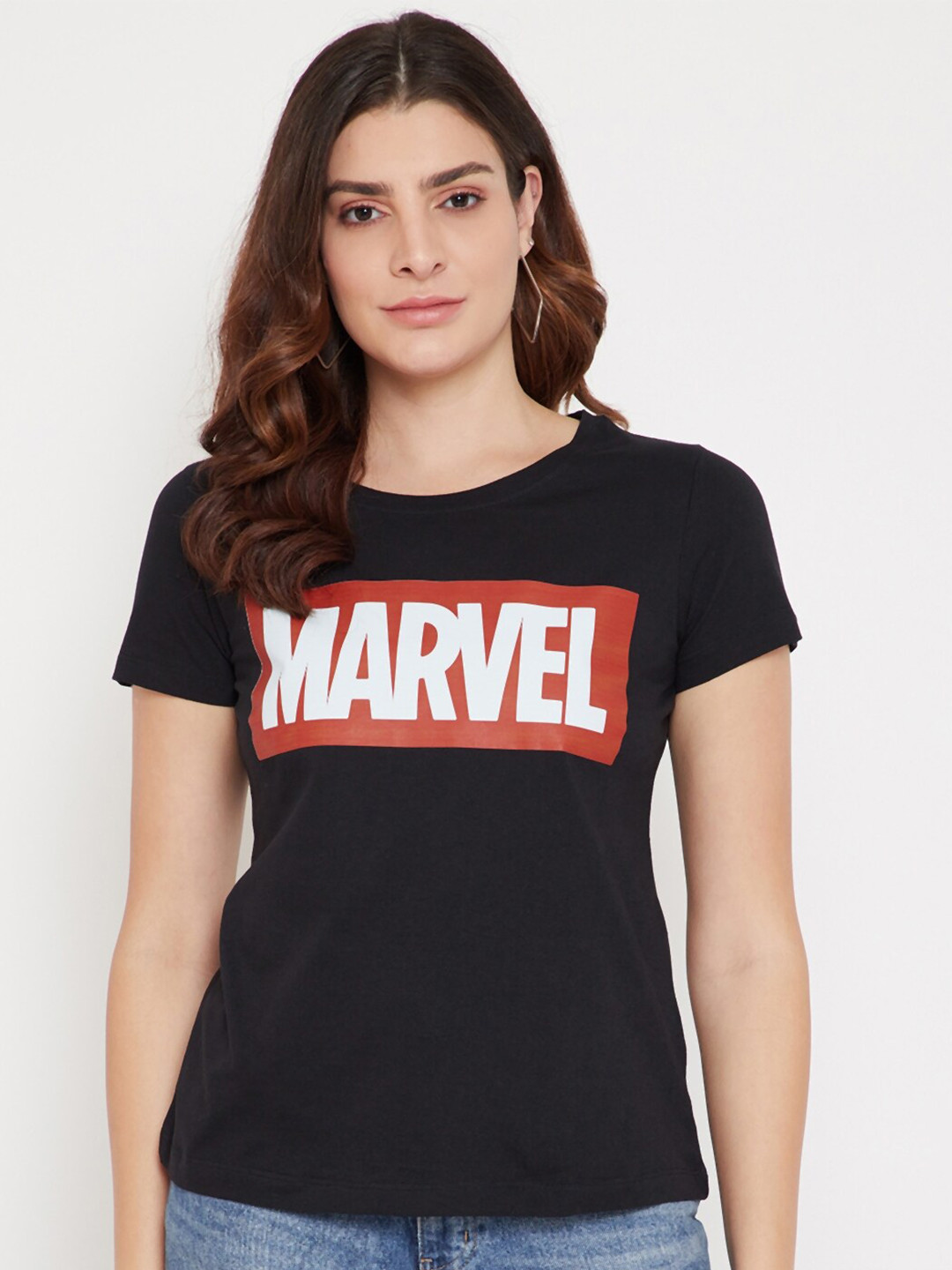 

Marvel by Wear Your Mind Women Marvel Print Black T-shirt