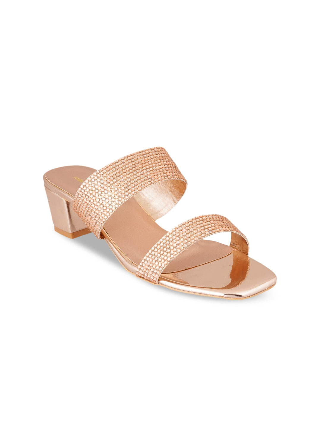 

pelle albero Rose Gold Textured Block Sandals with Laser Cuts