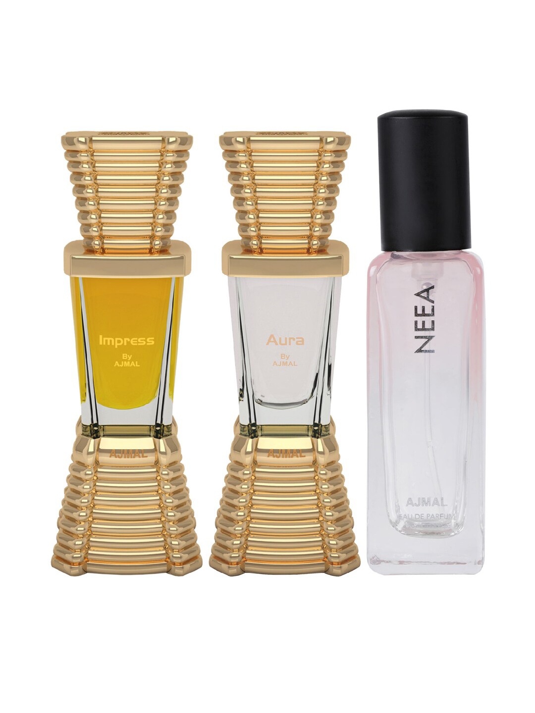Ajmal Unisex Set Of 3 Impress & Aura Attar & Neea Eau De Parfum 40 ml, Multi
