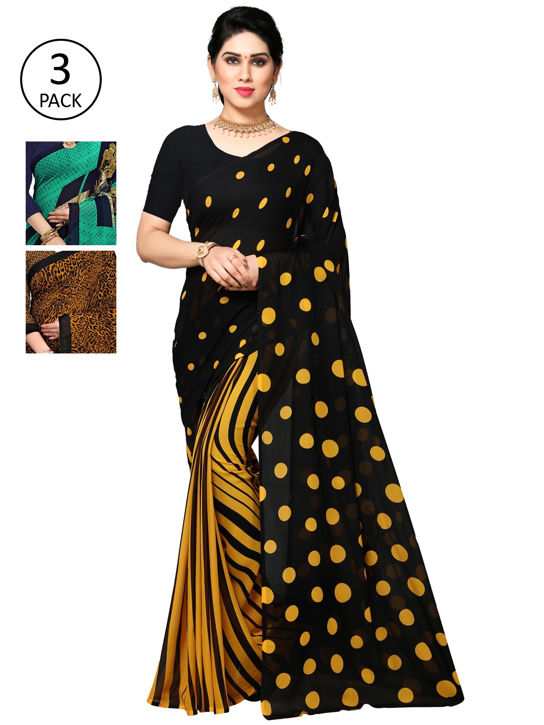 

KALINI Pack of 3 Printed Poly Georgette Saree, Multi