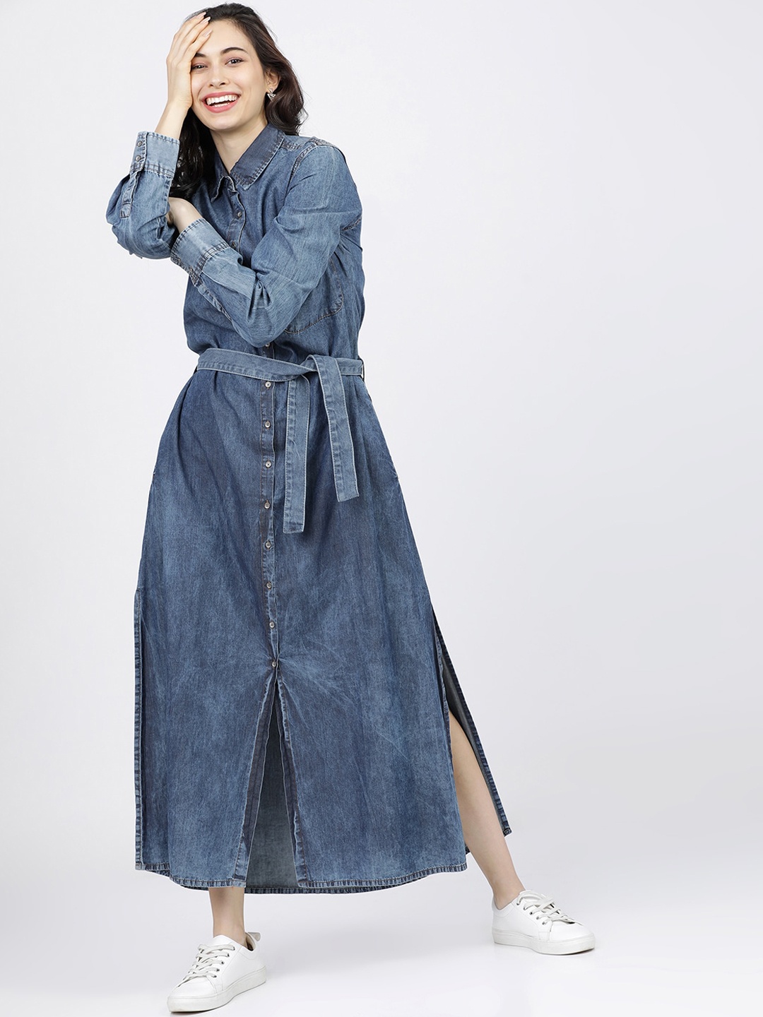 

Tokyo Talkies Navy Blue Denim Shirt Maxi Dress