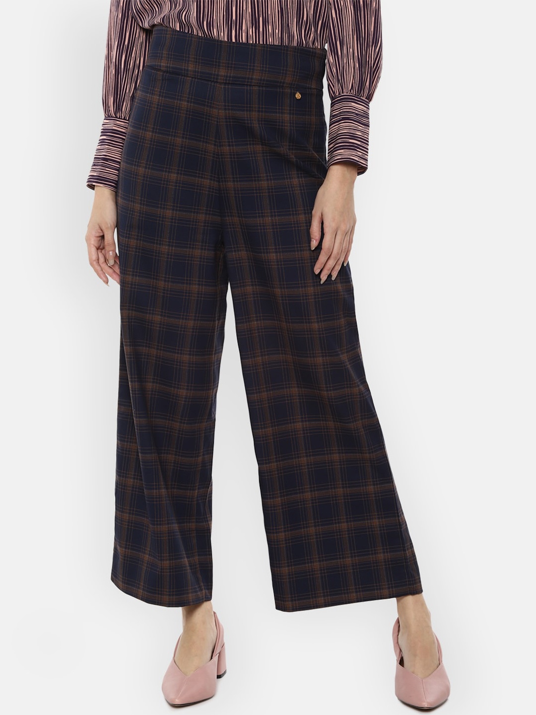 

Van Heusen Woman Women Navy Blue Checked Parallel Trousers Parallel Trousers