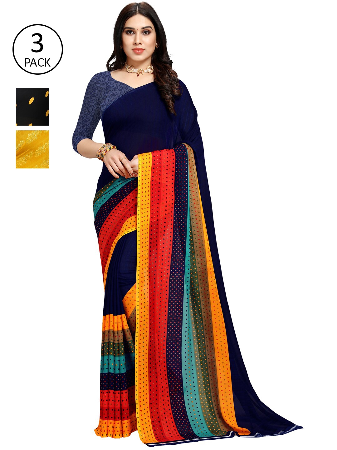 

KALINI Pack Of 3 Yellow & Blue Saree