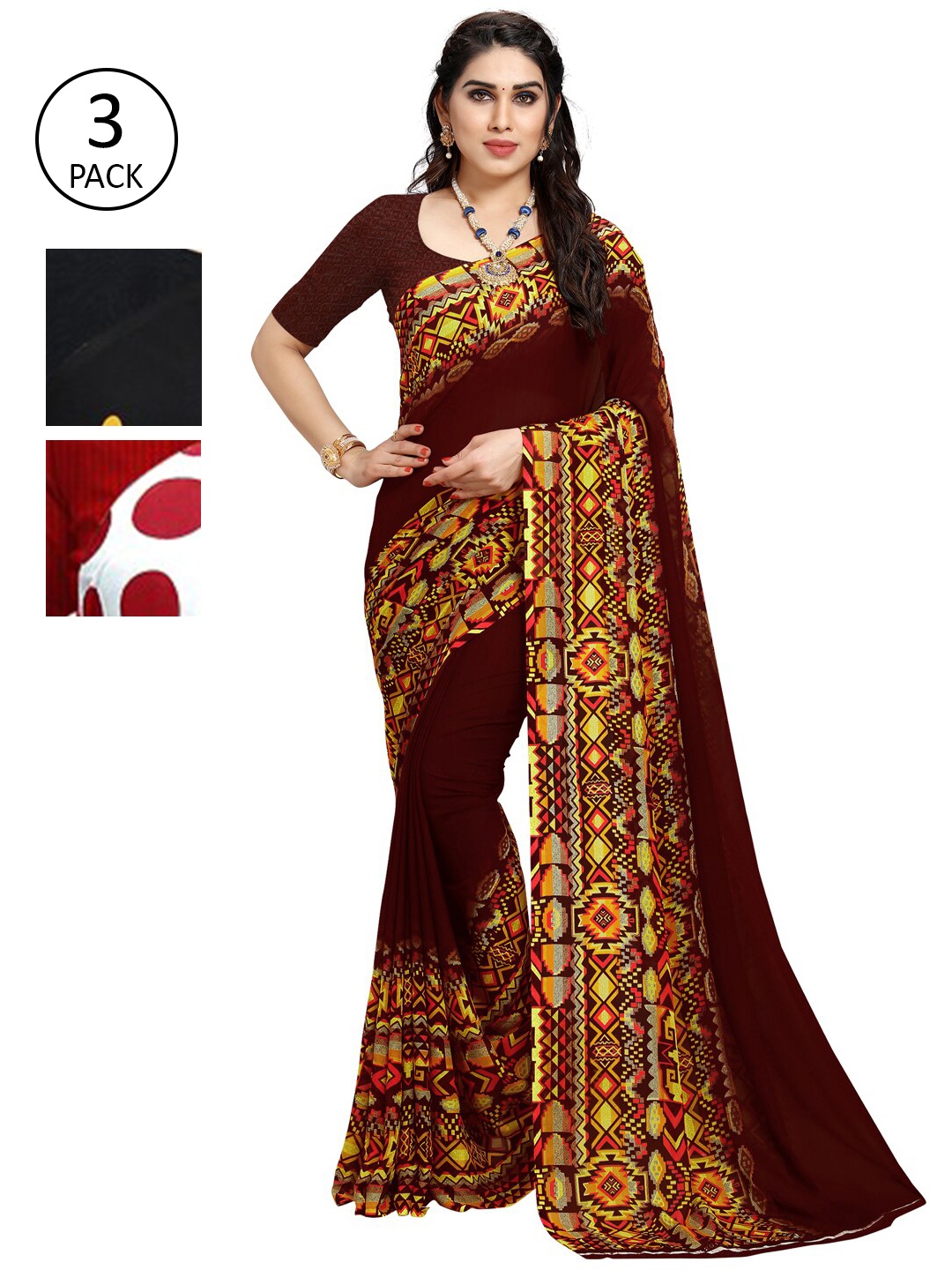

KALINI White & Maroon Pack of 3 Saree