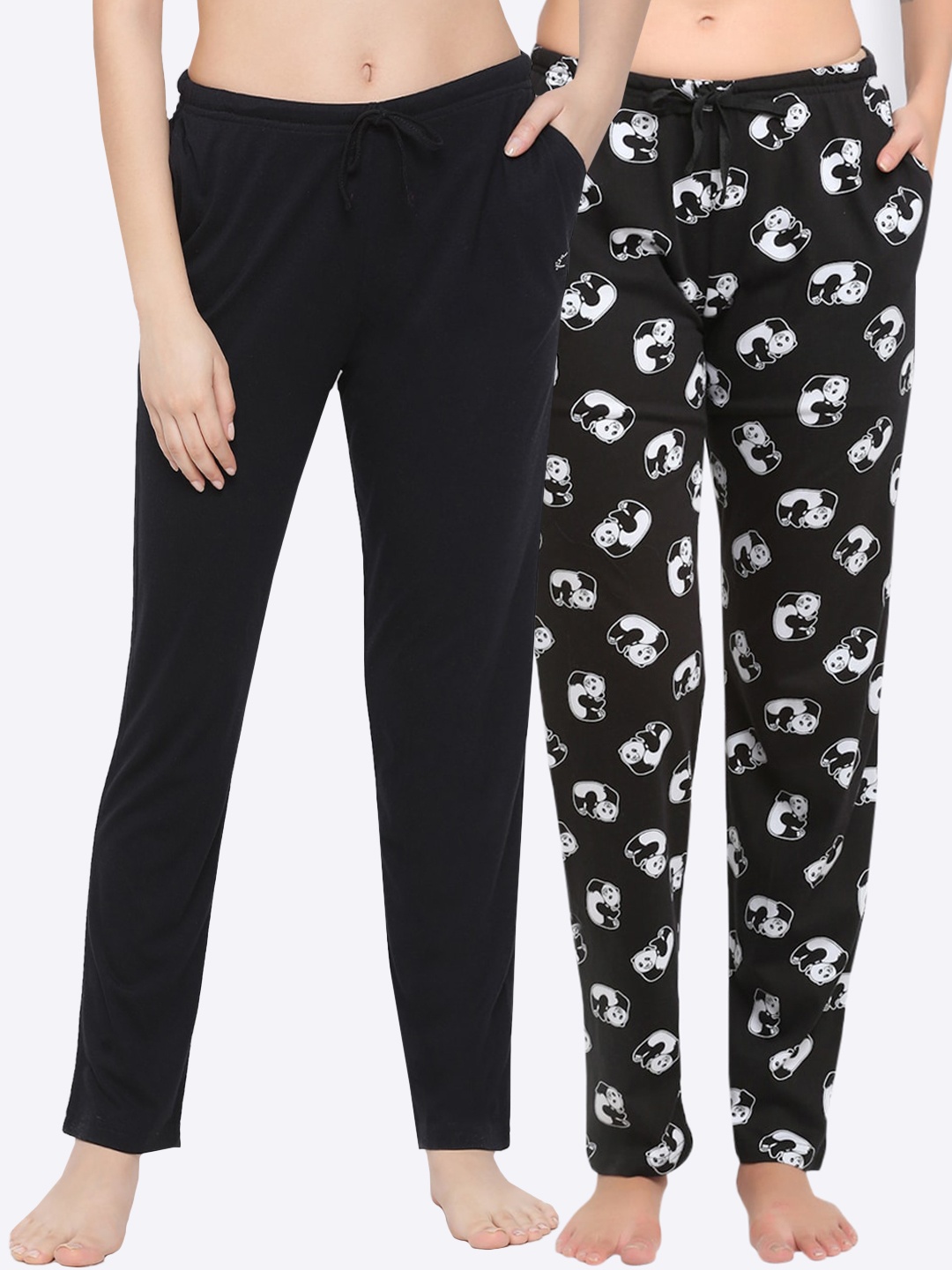 

Kanvin Women Pack Of 2 Printed Pure Cotton Lounge Pants, Black