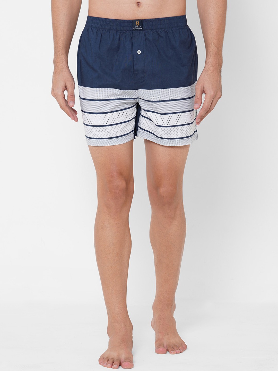 

URBAN SCOTTISH Men Navy-Blue & White Printed Cotton Boxers USBX2172-S