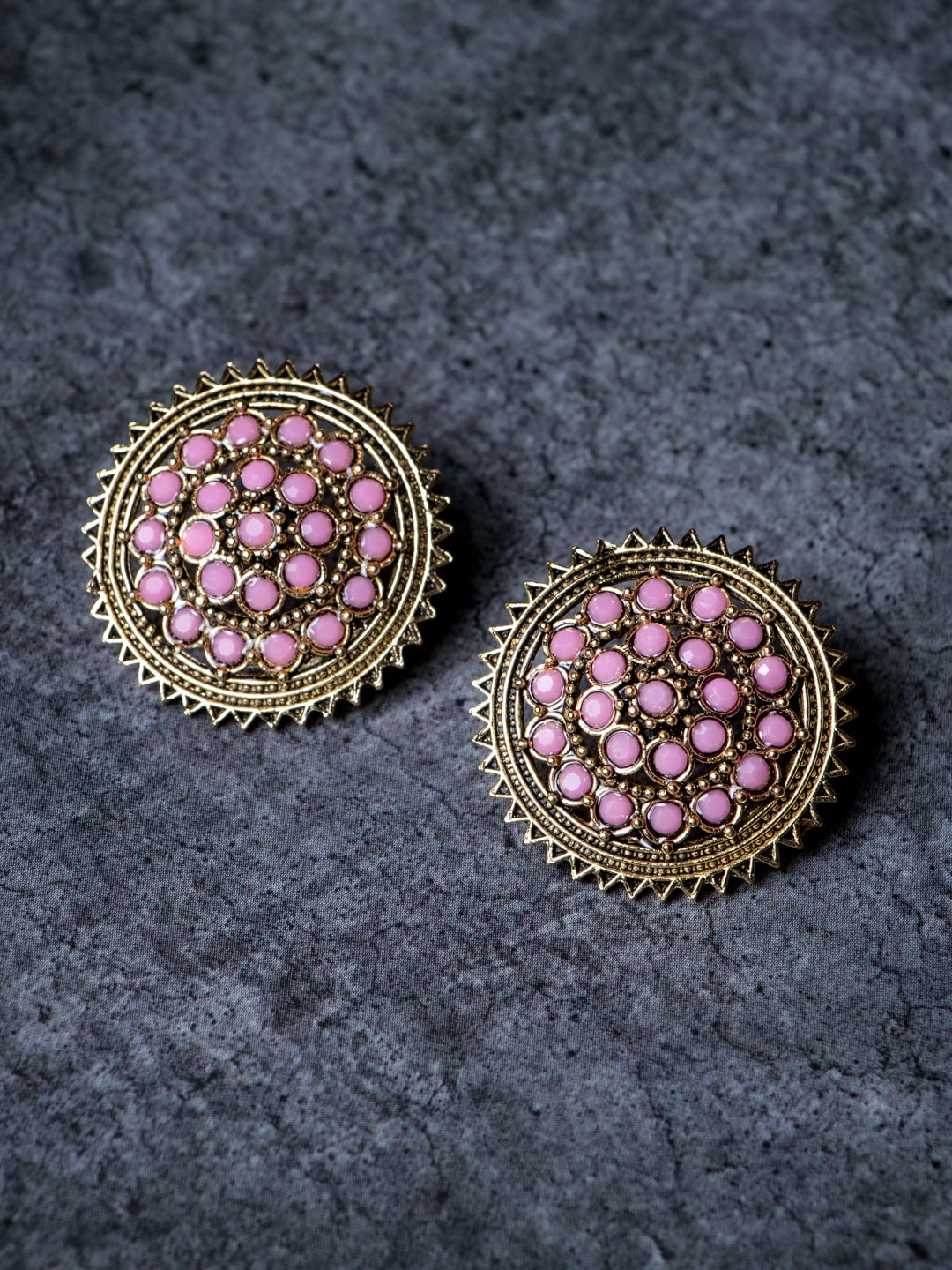 

MORKANTH JEWELLERY Pink & Gold Plated Circular Stud Earrings