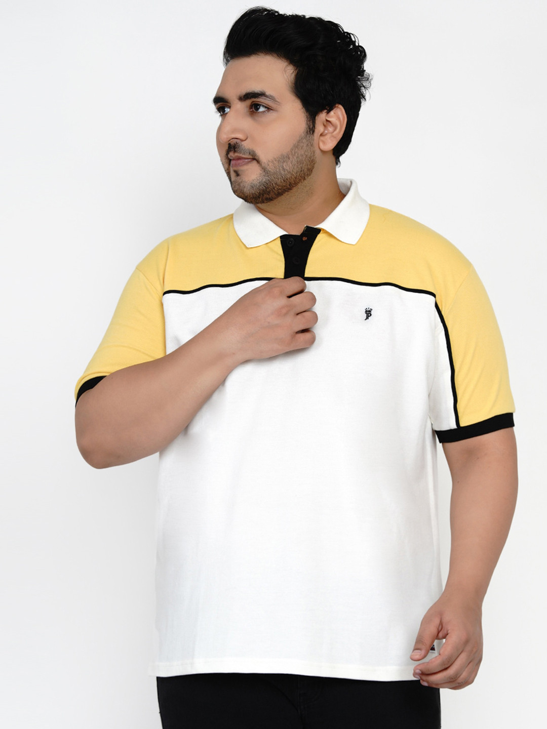 

John Pride Men White Colourblocked Polo Collar T-shirt