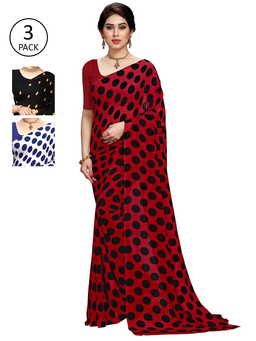 

KALINI Pack Of 3 Multicoloured Poly Georgette Sarees, Multi