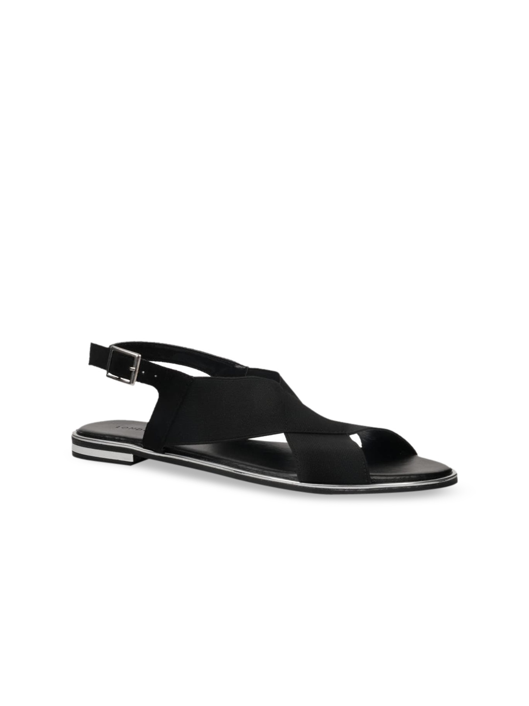 

London Rag Women Black Striped One Toe Flats
