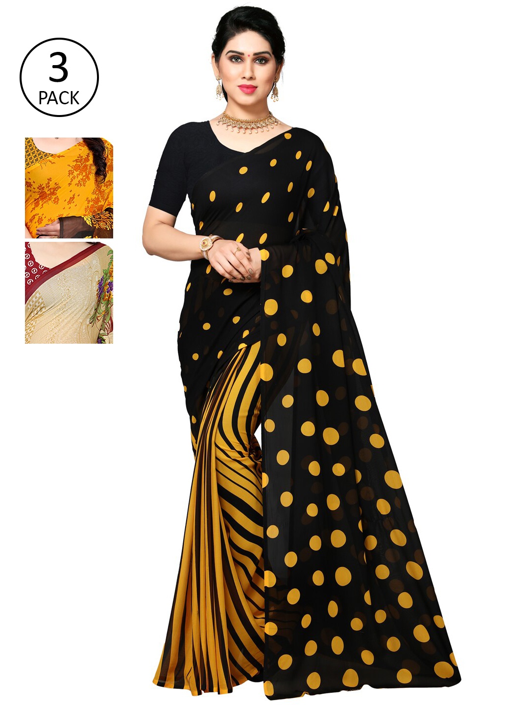 

KALINI Red & Yellow Floral Pack of 3 Saree