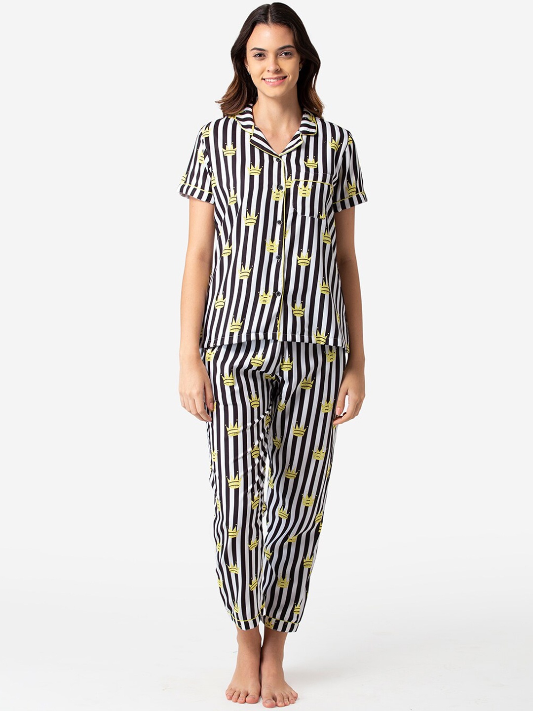 

Bellofox Women Black & White Striped Night Suit