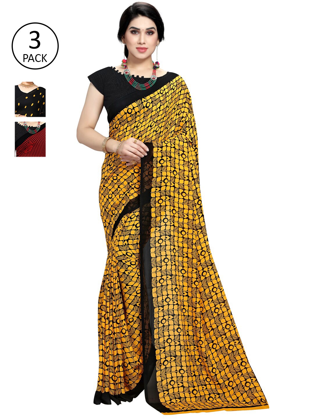 

KALINI Yellow & Black Pack of 3 Saree