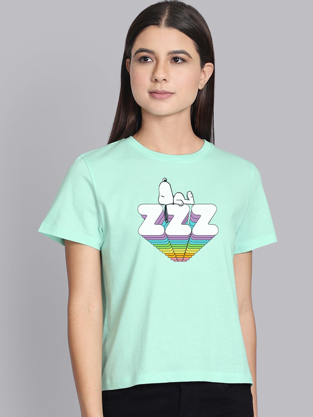 

Free Authority Women Green Cotton Peanuts Printed Pure Cotton T-shirt