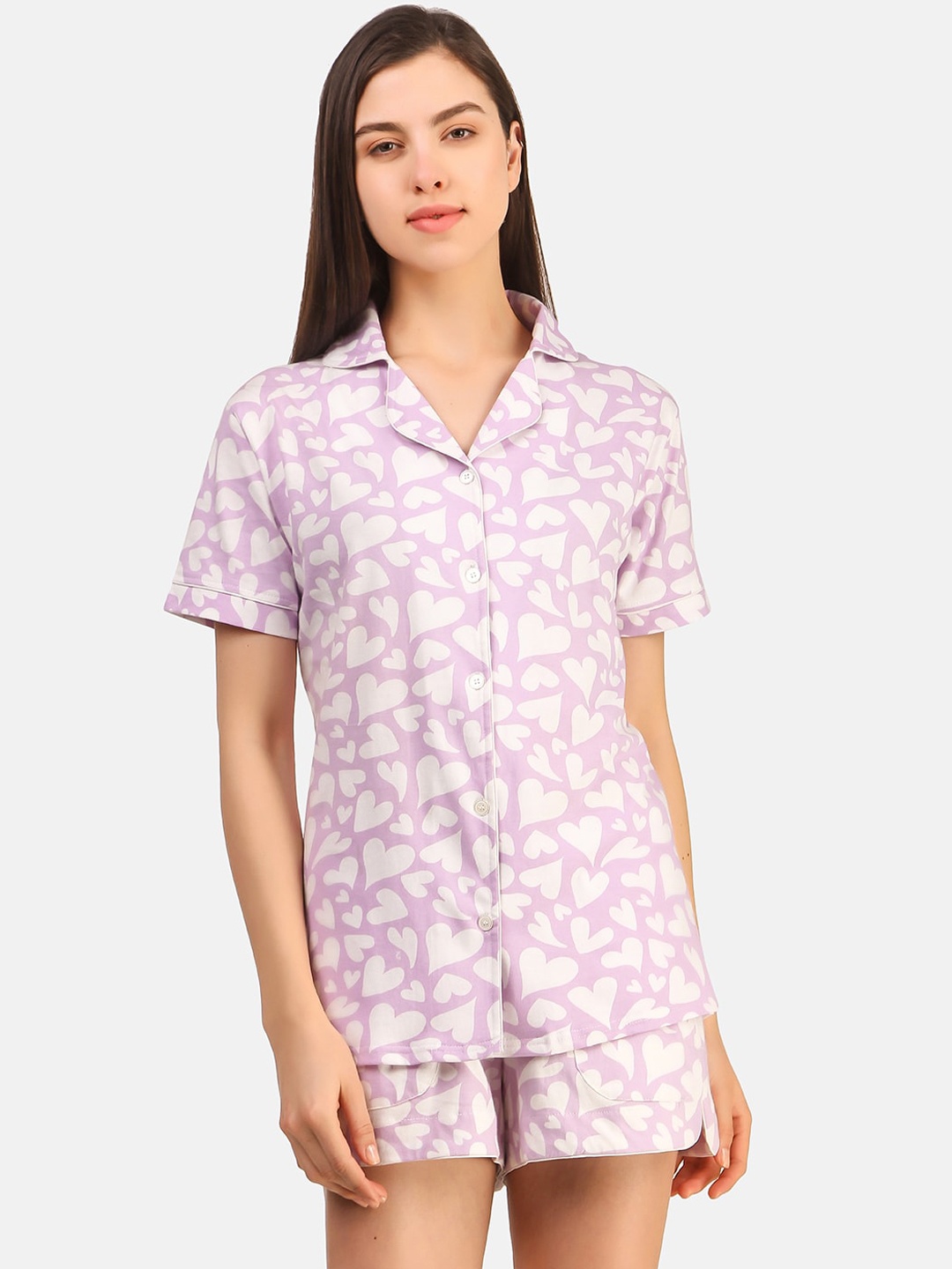 

Masha Women Lavender & White Printed Night suit