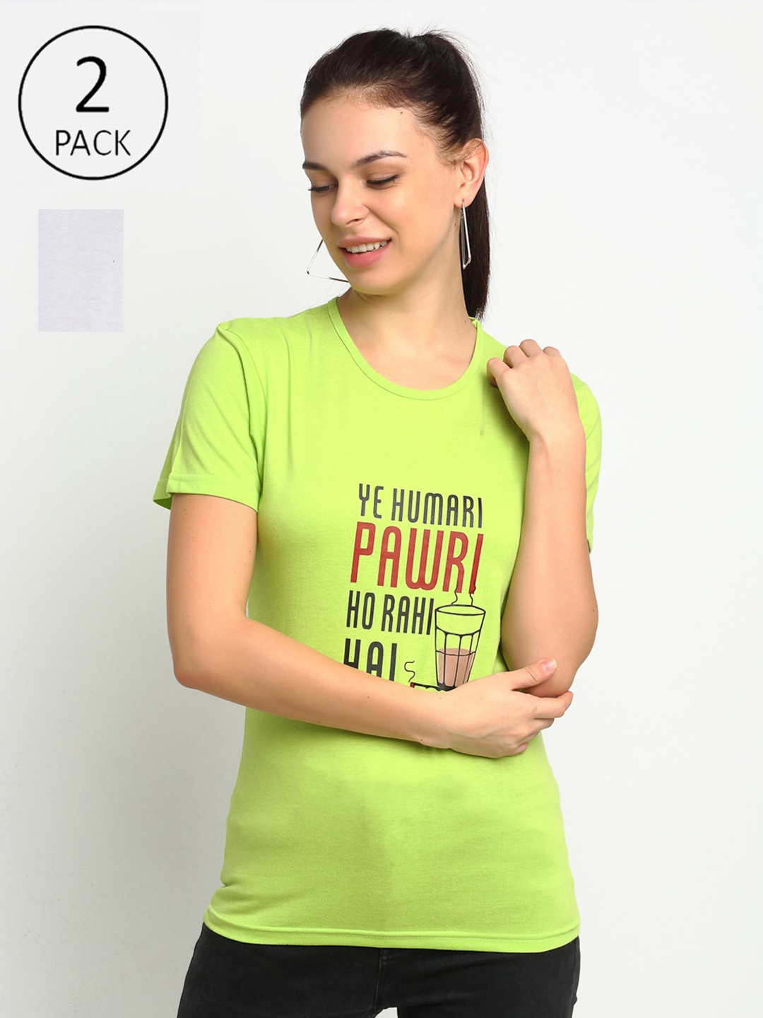 

VIMAL JONNEY Women Pack of 2 Typography Printed T-shirt, Green