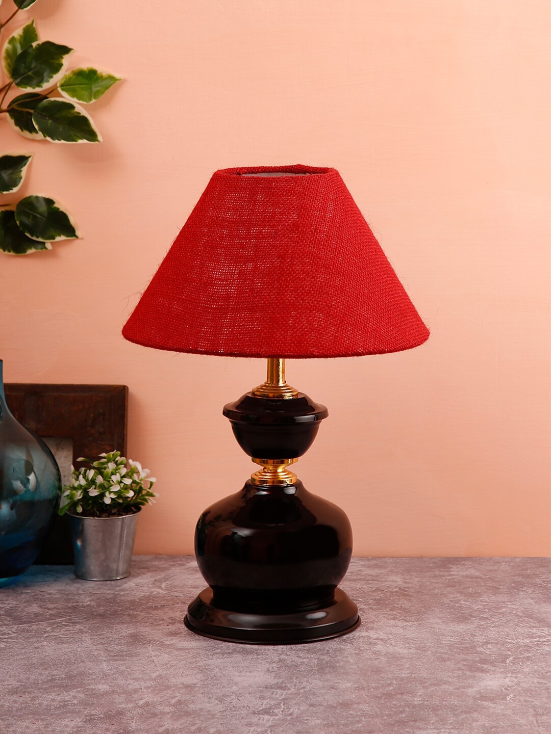 

Devansh Maroon & Black Traditional Bedside Standard Table Lamp with Shade
