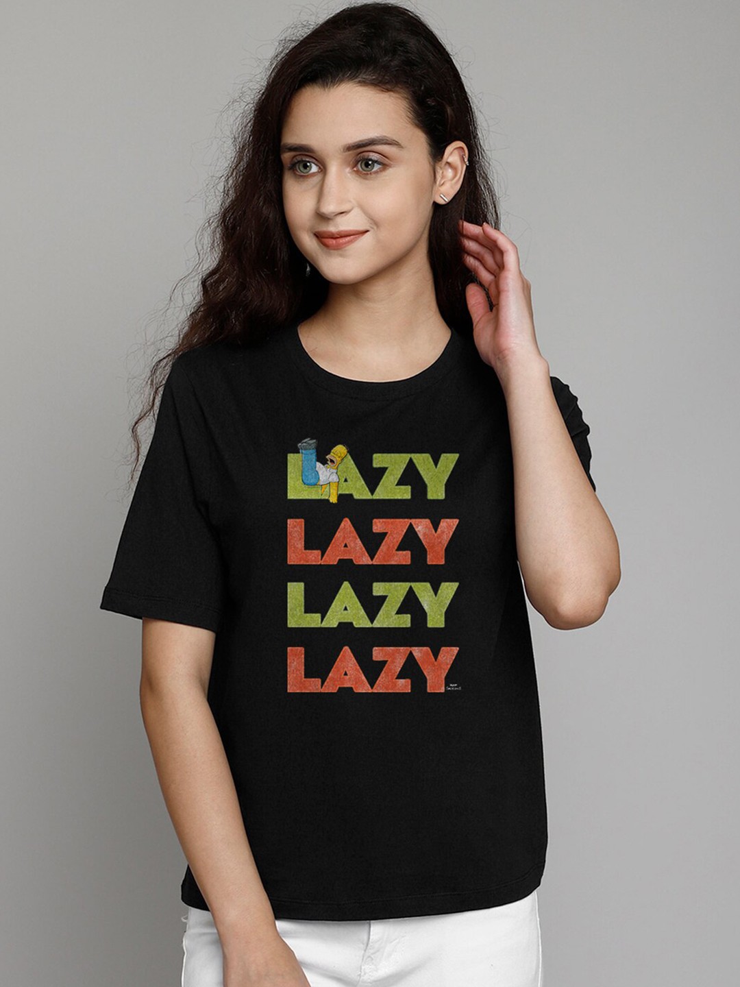 

Free Authority Women Black Cotton Simpsons Drop-Shoulder Sleeves Pure Cotton T-shirt