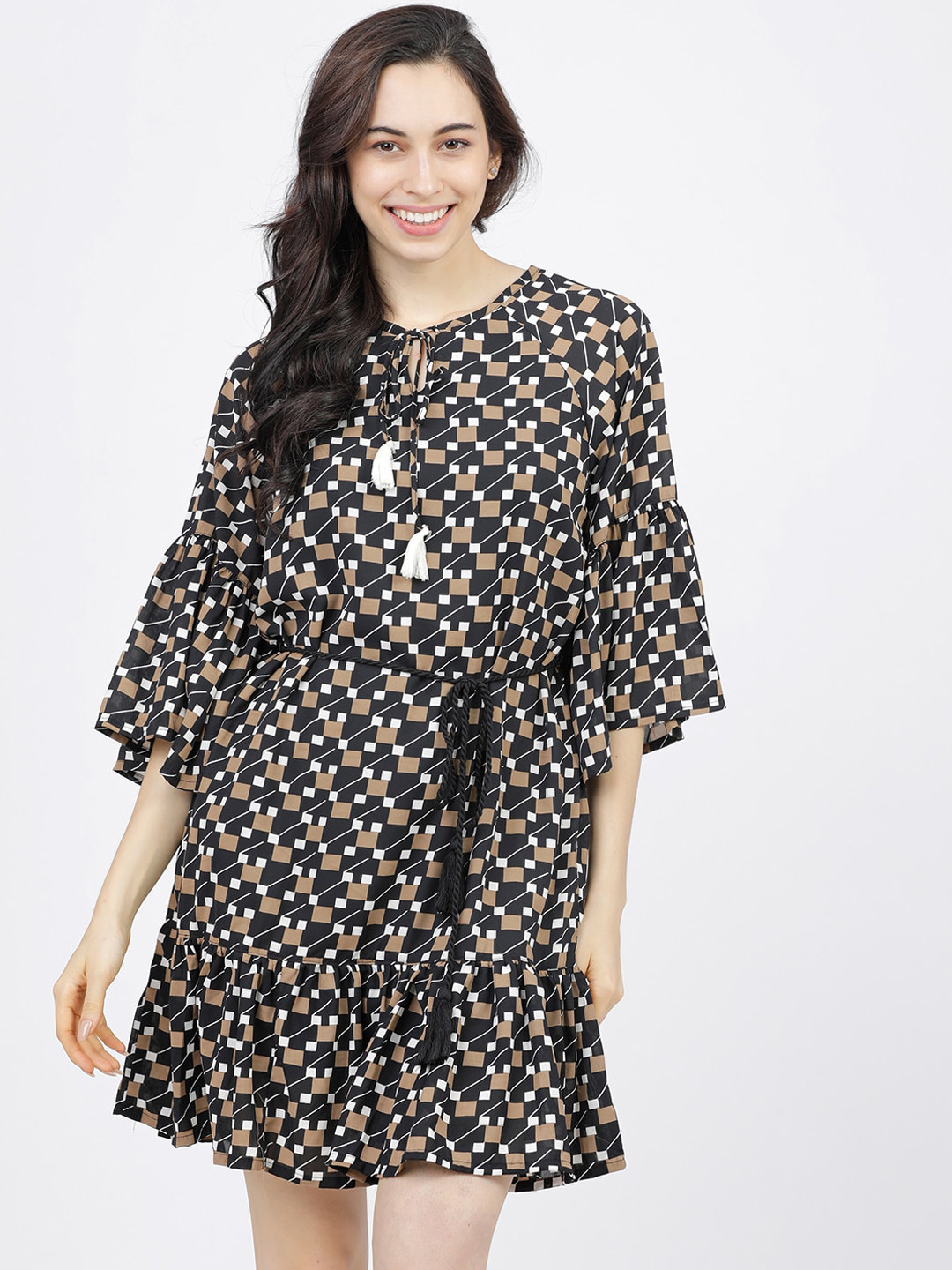 

Tokyo Talkies Women Black Printed Fit and Flare Dress