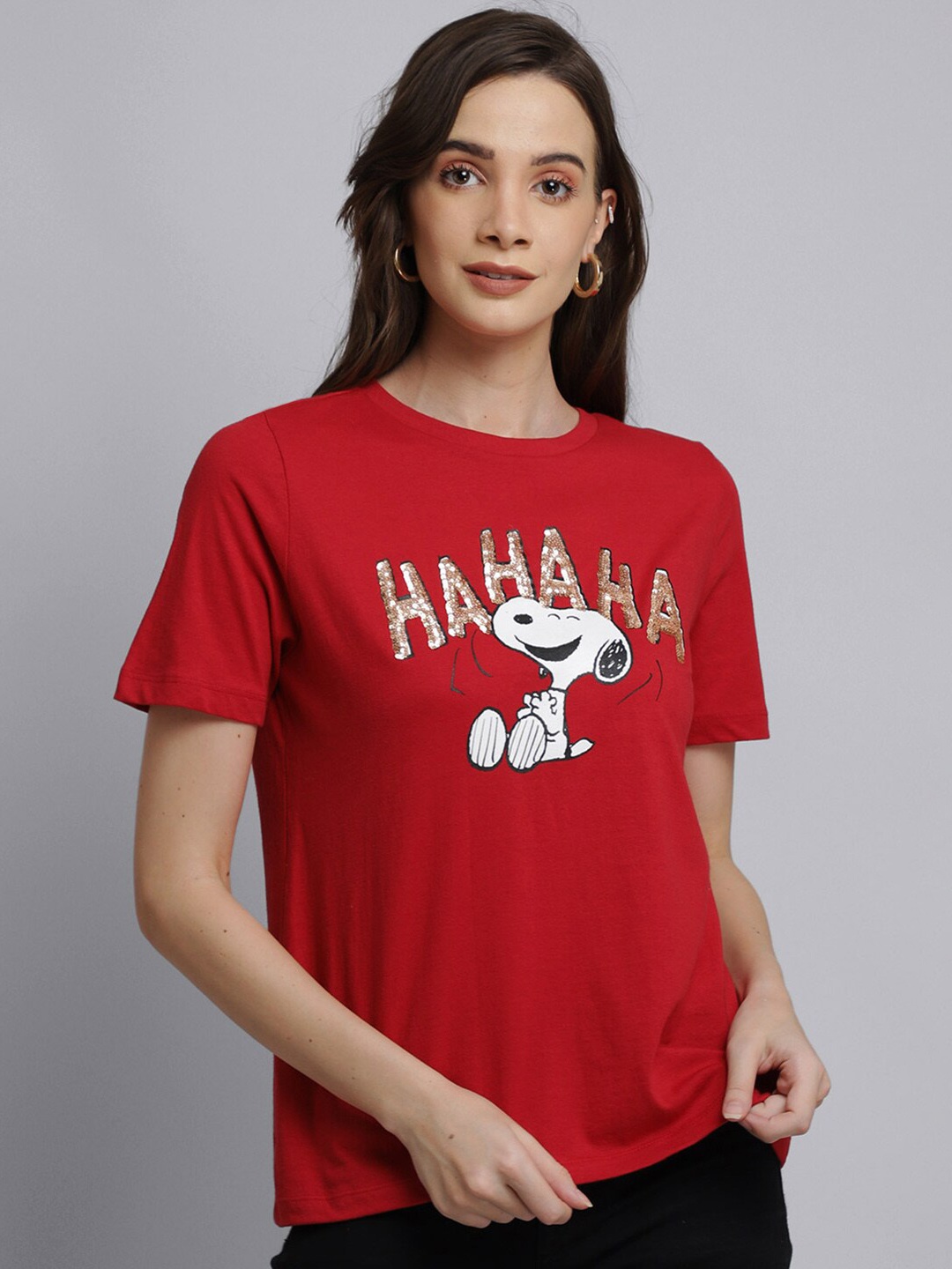 

Free Authority Women Red Cotton Peanuts Print Pure Cotton T-shirt