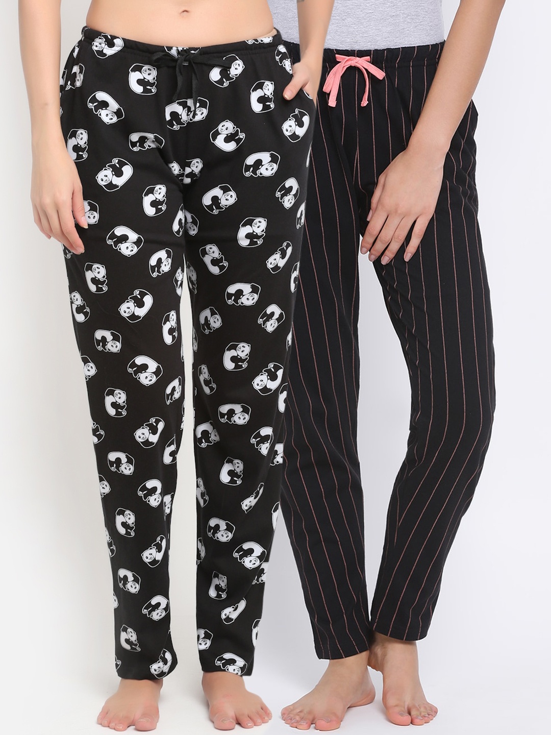 

Kanvin Women Pack Of 2 Printed Pure Cotton Lounge Pants, Black