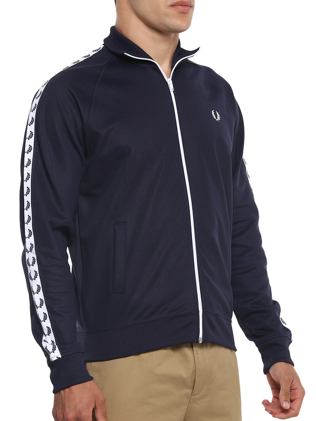 

Fred Perry Men Blue Longline Sporty Jacket with Embroidered